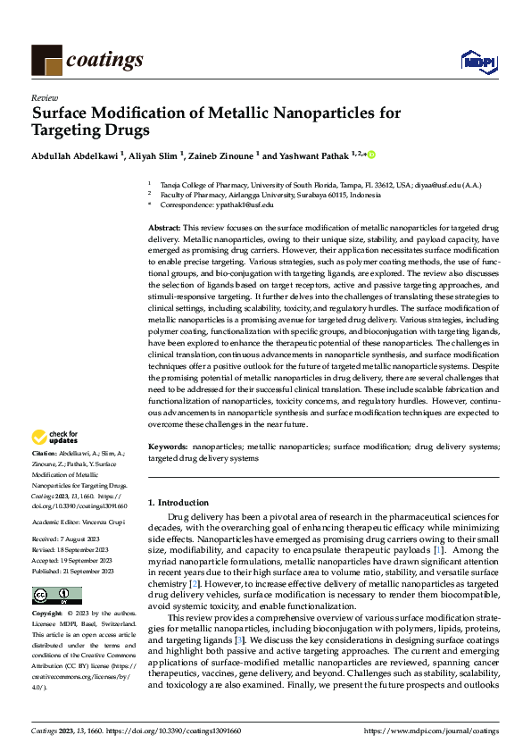(PDF) Surface Modification of Metallic Nanoparticles for Targeting Drugs