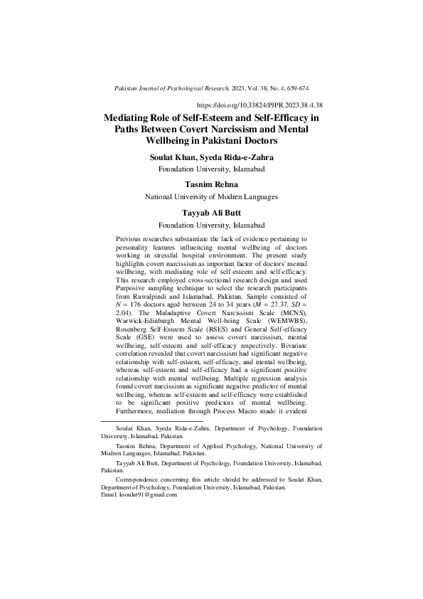 (PDF) Mediating Role of Self-Esteem and Self-Efficacy in Paths Between ...