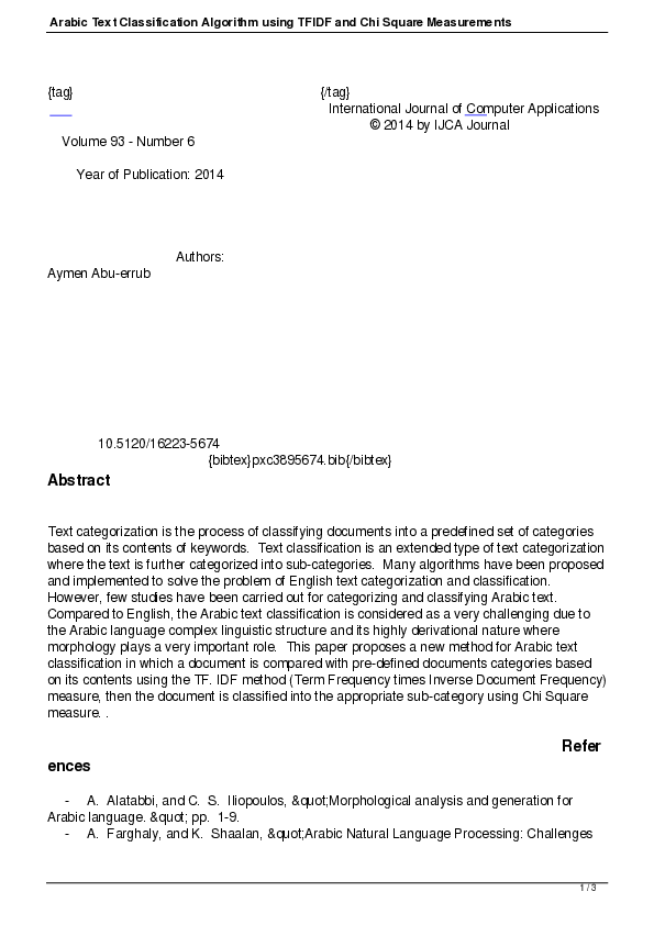 (PDF) Arabic Text Classification Algorithm using TFIDF and Chi Square ...