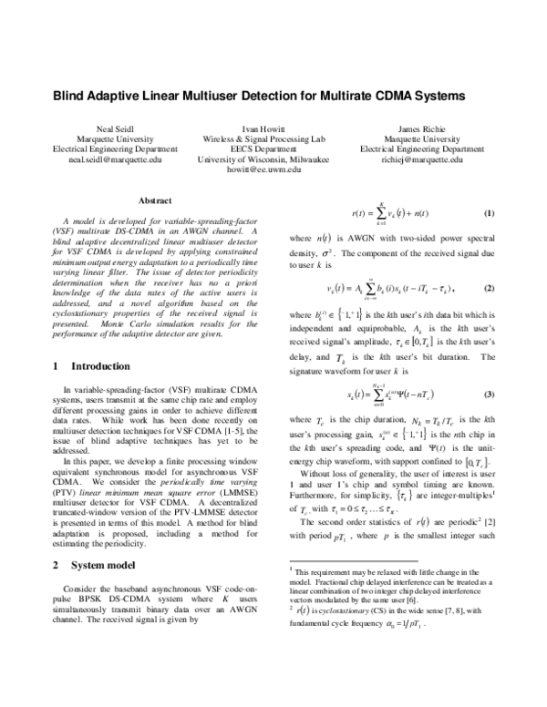 (PDF) Adaptive Multiuser Detection for Variable-rate CDMA Systems