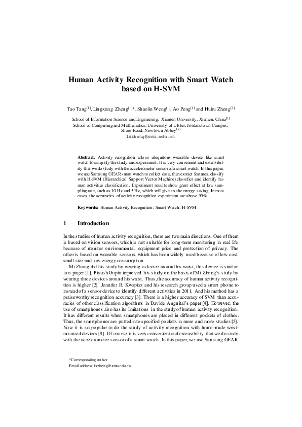 (PDF) Human Activity Recognition with Smart Watch Based on H-SVM