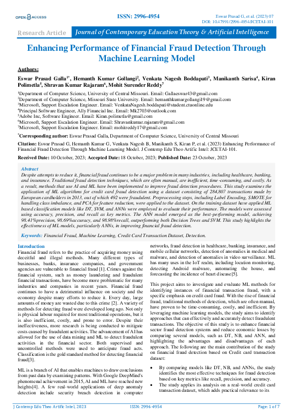 (PDF) Enhancing Performance of Financial Fraud Detection Through ...