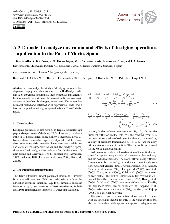 (PDF) A 3-D model to analyze environmental effects of dredging ...