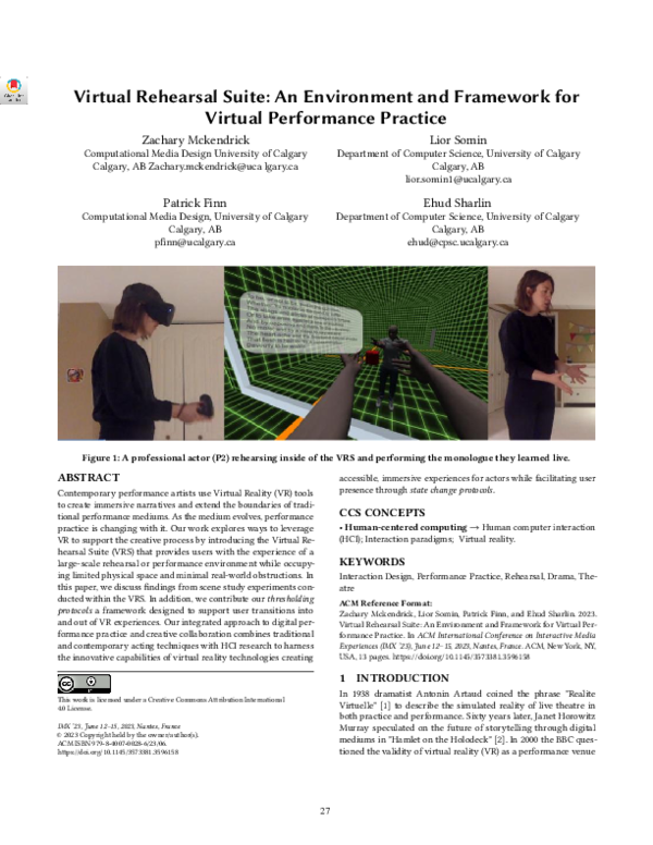 (PDF) Virtual Rehearsal Suite: An Environment and Framework for Virtual ...