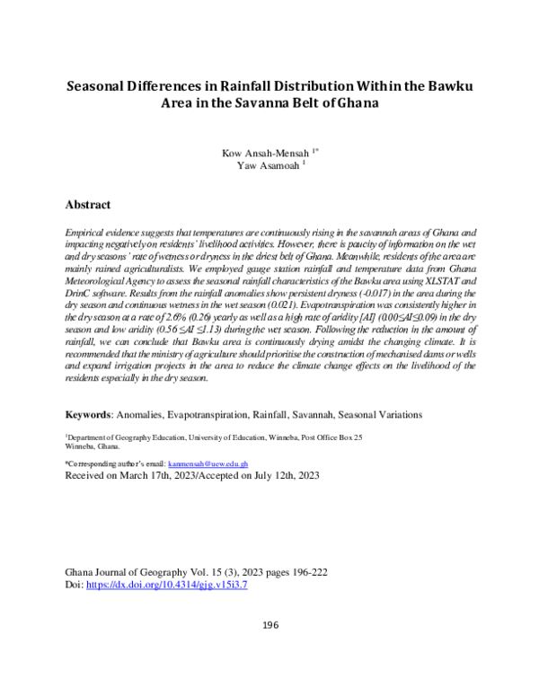 (PDF) Seasonal Differences in Rainfall Distribution Within the Bawku ...