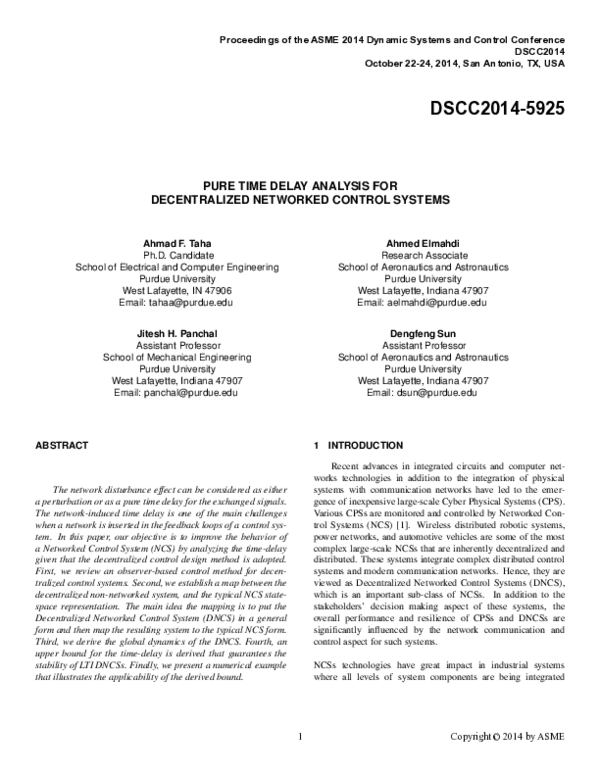 (PDF) Pure Time Delay Analysis for Decentralized Networked Control Systems