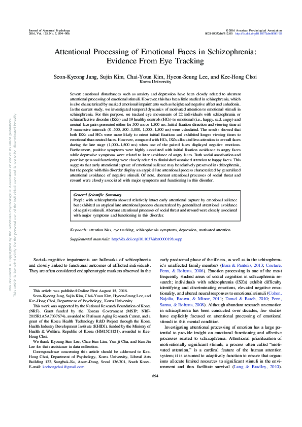 (PDF) Attentional processing of emotional faces in schizophrenia ...
