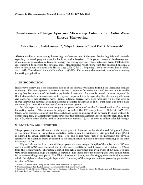 (PDF) Development of Large Aperture Microstrip Antenna for Radio Wave ...