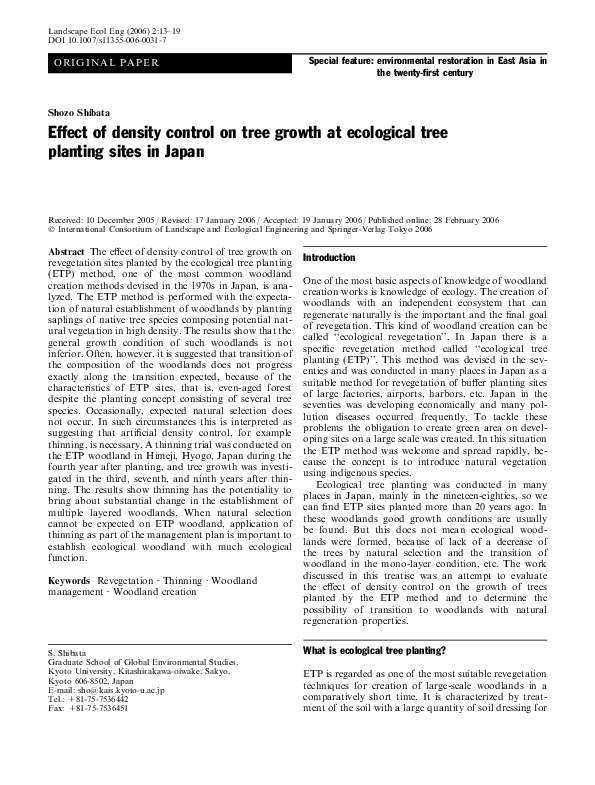 (PDF) Effect of density control on tree growth at ecological tree ...