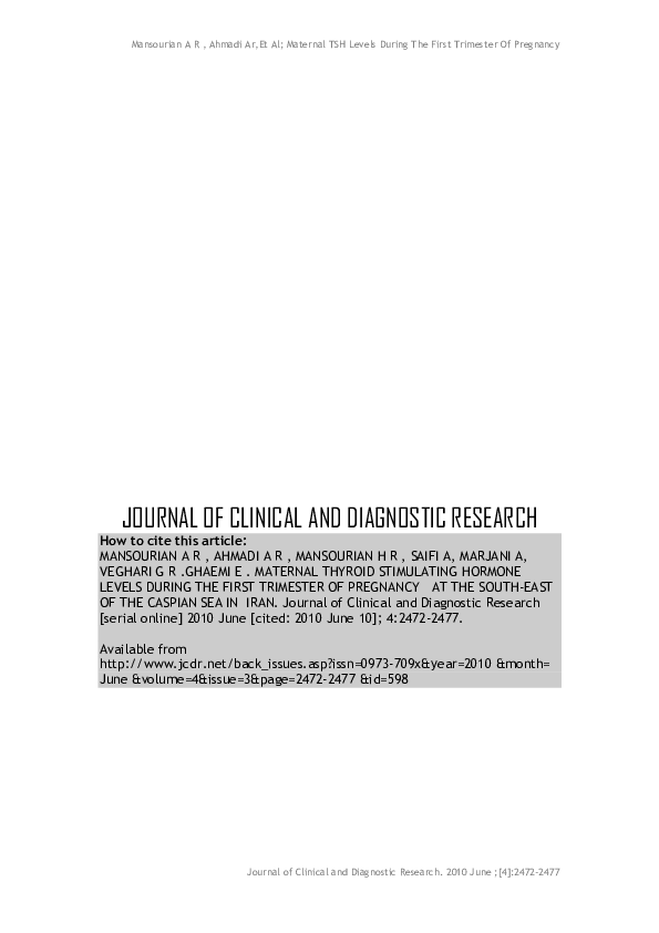 (PDF) Maternal Thyroid Stimulating Hormone Levels During The First ...