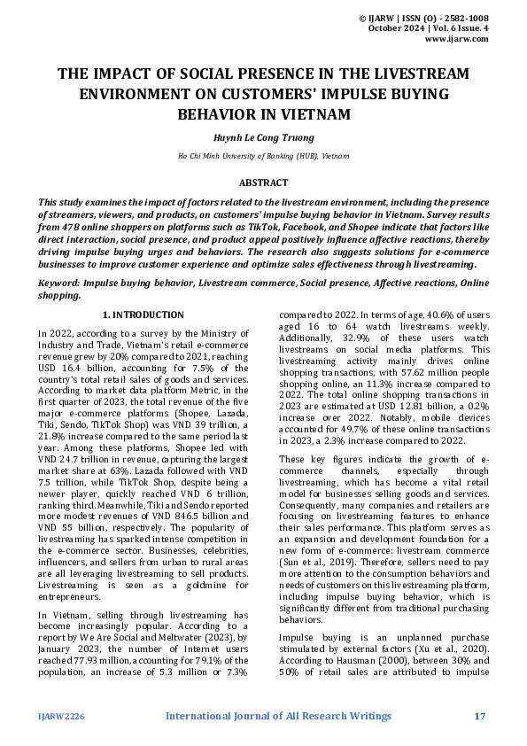 (PDF) THE IMPACT OF SOCIAL PRESENCE IN THE LIVESTREAM ENVIRONMENT ON ...