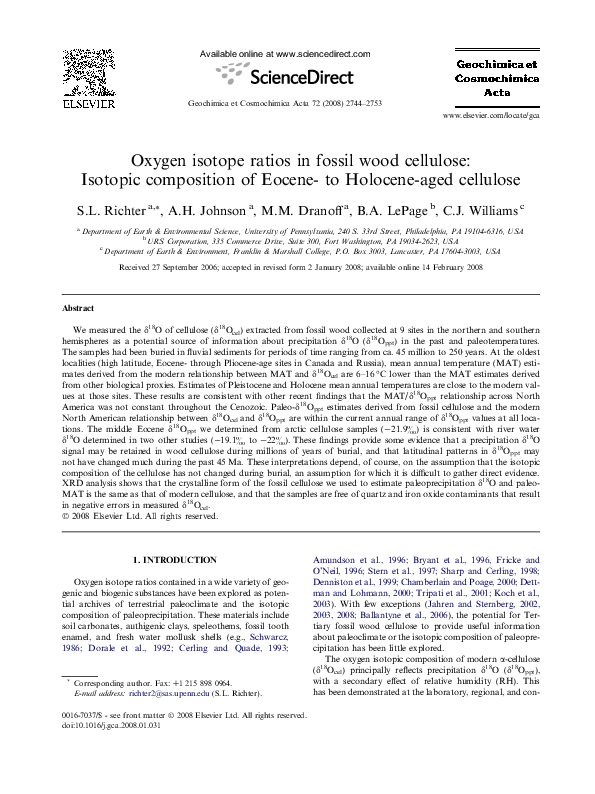 (PDF) Oxygen isotope ratios in fossil wood cellulose: Isotopic ...