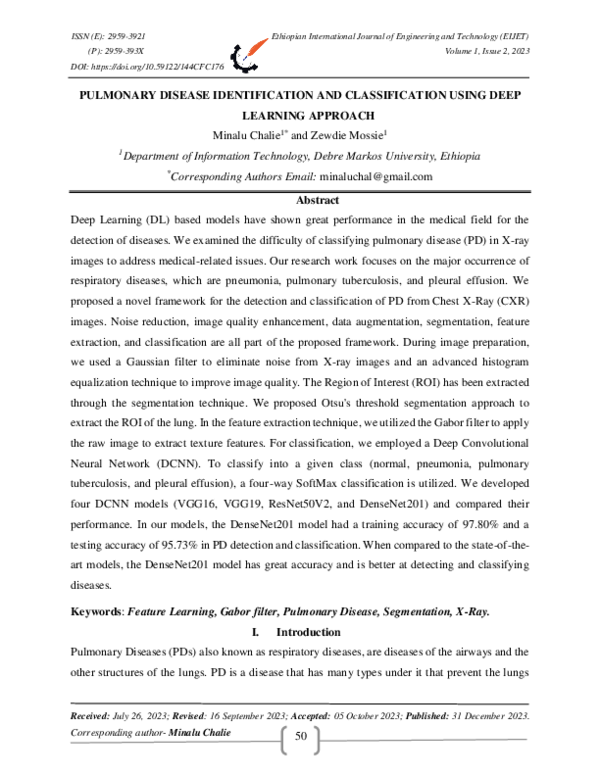 (PDF) Pulmonary Disease Identification and Classification Using Deep ...