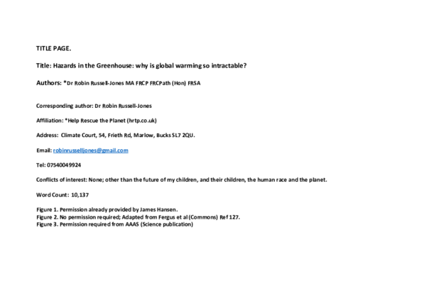 (PDF) Hazards for Health in the Greenhouse: why is global warming so ...
