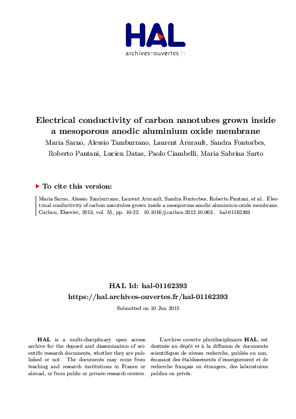 (PDF) Electrical conductivity of carbon nanotubes grown inside a ...