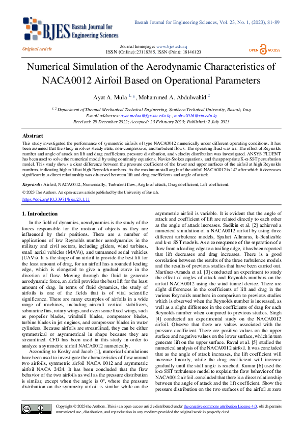 (PDF) Numerical Simulation of the Aerodynamic Characteristics of ...