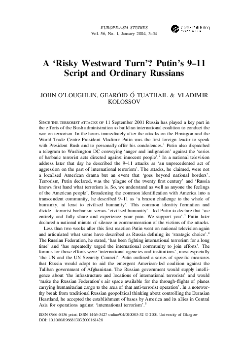 (PDF) A ‘Risky Westward Turn’? Putin's 9–11 Script and Ordinary Russians