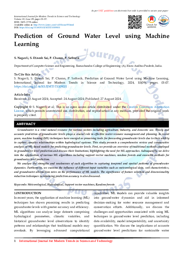 (PDF) Prediction of Ground Water Level using Machine Learning