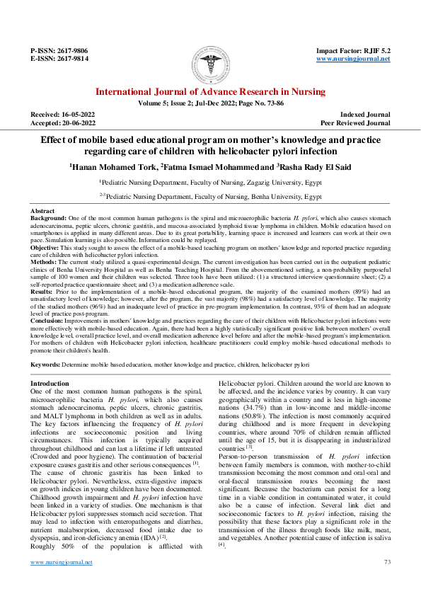 (PDF) Effect of mobile based educational program on mother’s knowledge ...