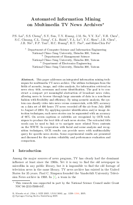 (PDF) Automated Information Mining on Multimedia TV News Archives