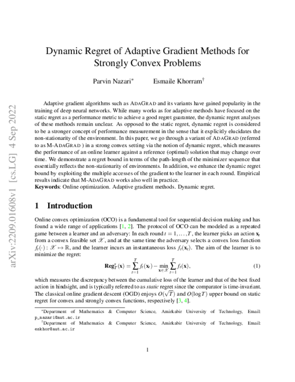 (PDF) Dynamic regret of adaptive gradient methods for strongly convex ...