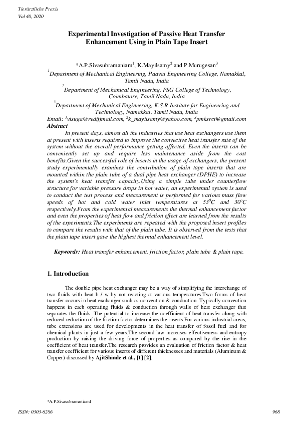 (PDF) Experimental Investigation of Passive Heat Transfer Enhancement ...