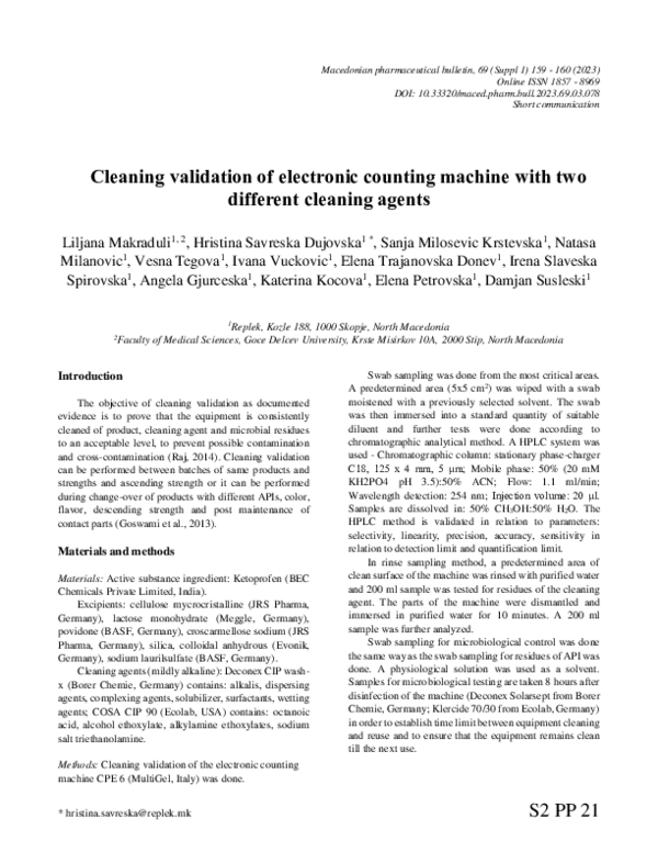 (PDF) Cleaning validation of electronic counting machine with two ...