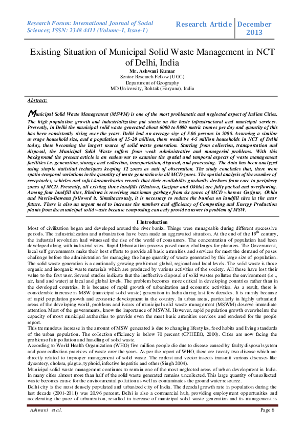 (PDF) Existing Situation of Municipal Solid Waste Management in NCT of ...