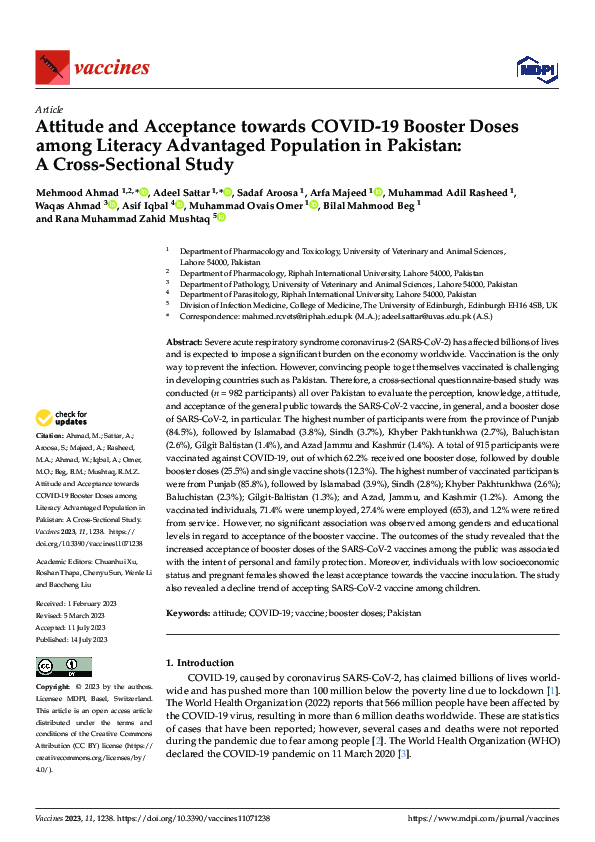 (PDF) Attitude and Acceptance towards COVID-19 Booster Doses among ...