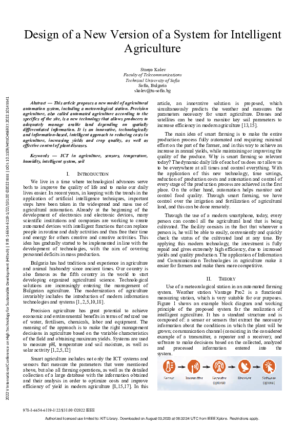(PDF) Design of a New Version of a System for Intelligent Agriculture