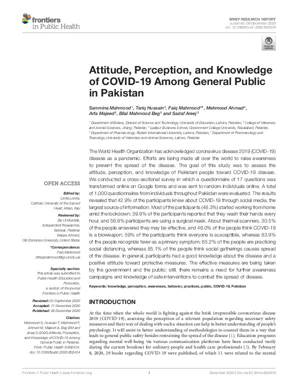 (PDF) Attitude, Perception, and Knowledge of COVID-19 Among General ...