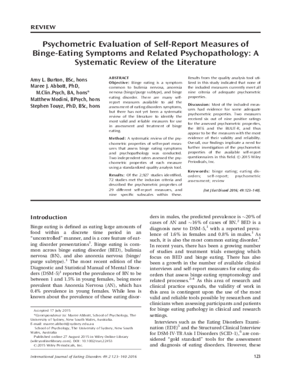 (PDF) Psychometric evaluation of self-report measures of binge-eating ...