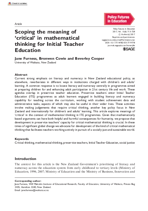 (PDF) Scoping the meaning of ‘critical’ in mathematical thinking for ...