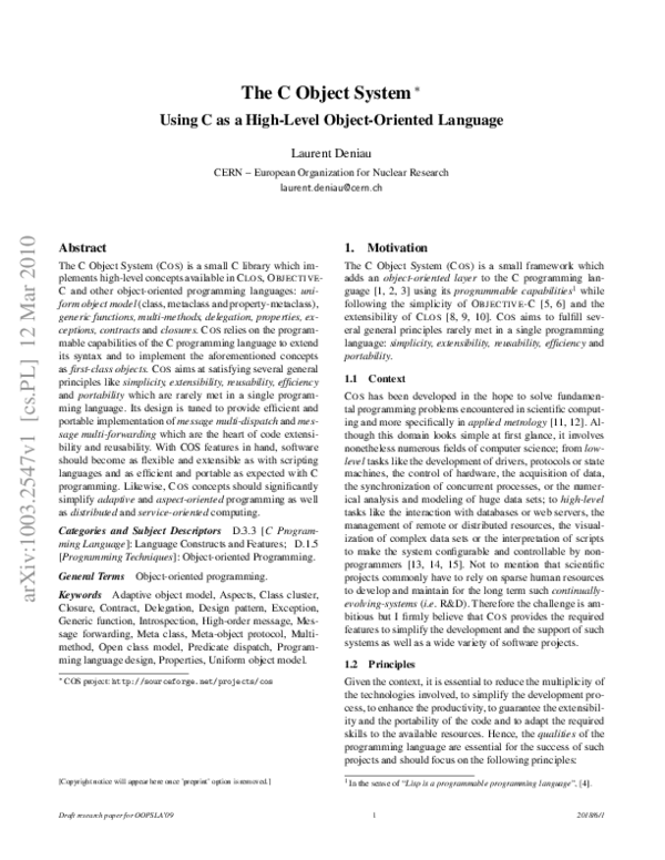 (PDF) The C Object System: Using C as a High-Level Object-Oriented Language