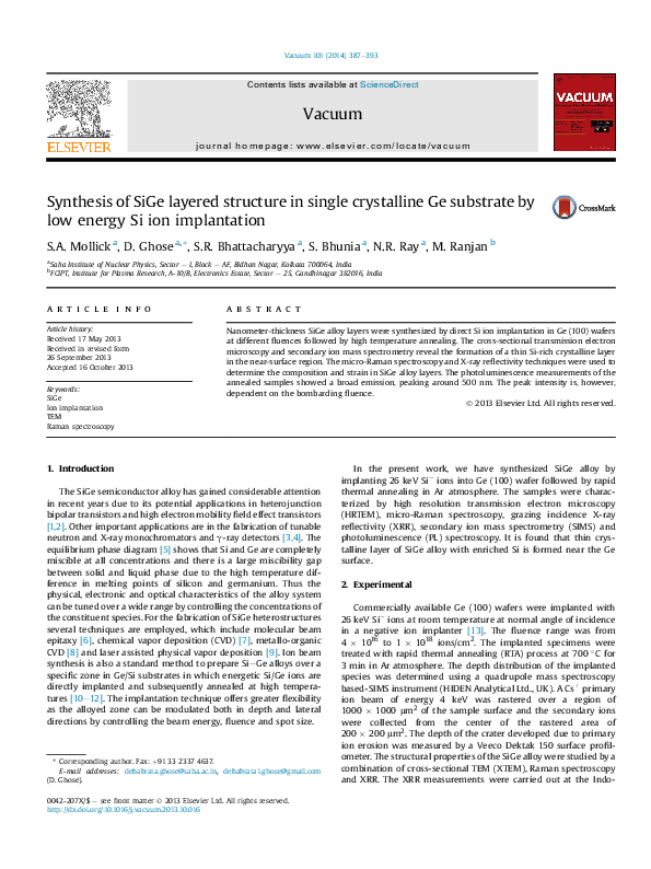 (PDF) Synthesis of SiGe layered structure in single crystalline Ge ...