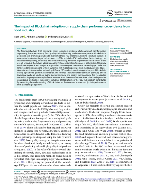 (PDF) The impact of Blockchain adoption on supply chain performance ...