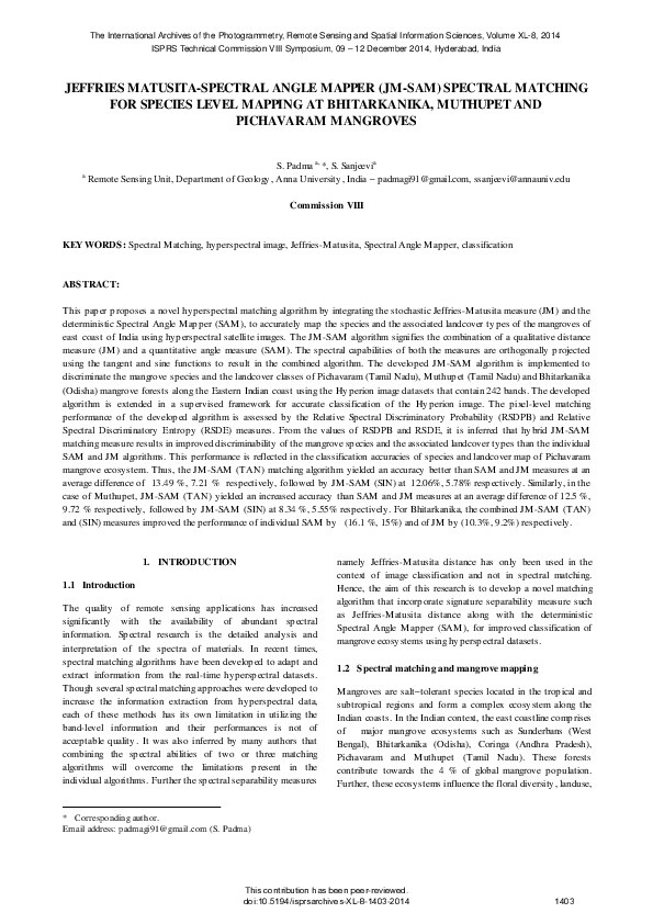 (PDF) Jeffries Matusita-Spectral Angle Mapper (JM-SAM) spectral ...