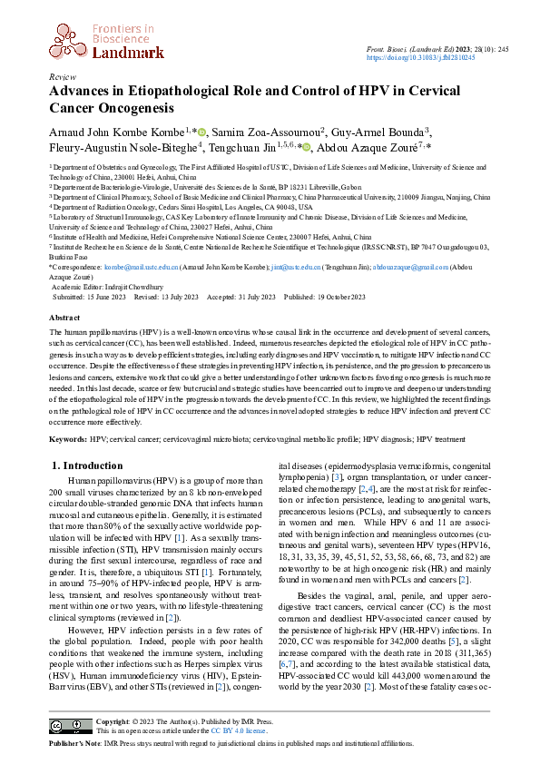 (PDF) Advances in Etiopathological Role and Control of HPV in Cervical ...