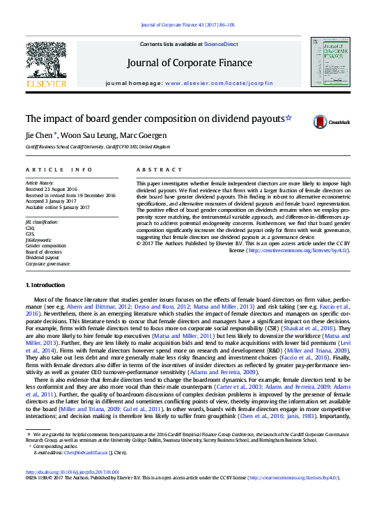 (PDF) The Impact of Board Gender Composition on Dividend Payouts