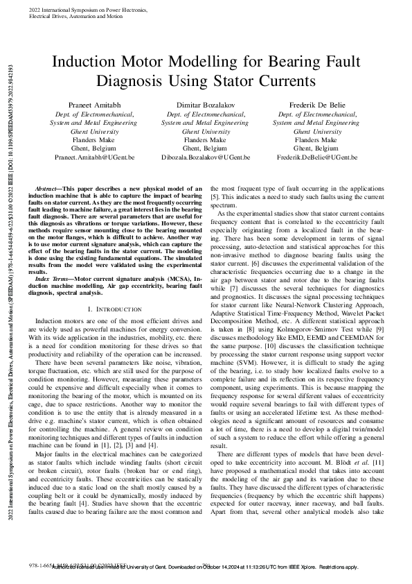 (PDF) Induction Motor Modelling for Bearing Fault Diagnosis Using ...