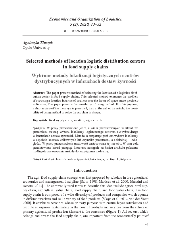 (PDF) Selected methods of location logistic distribution centers in ...