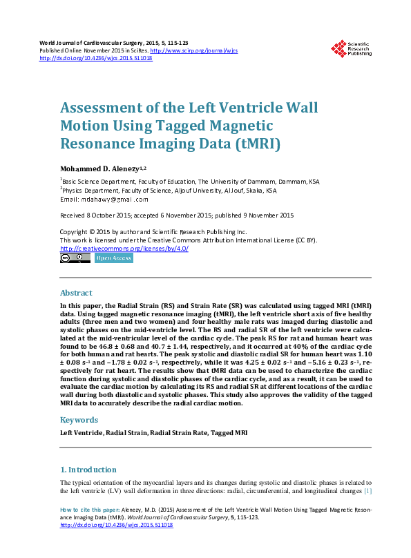 (PDF) Assessment of the Left Ventricle Wall Motion Using Tagged ...