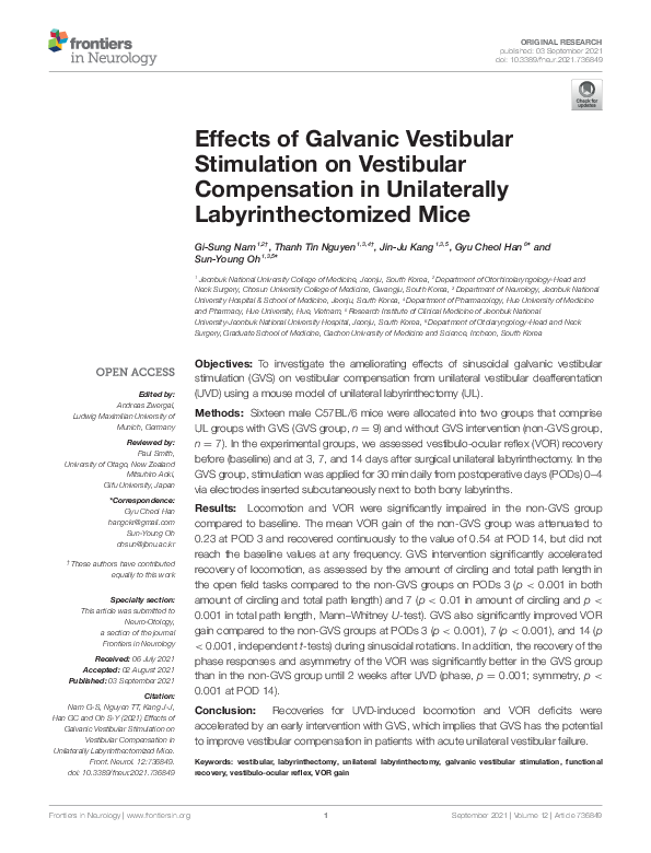 (PDF) Effects of Galvanic Vestibular Stimulation on Vestibular ...