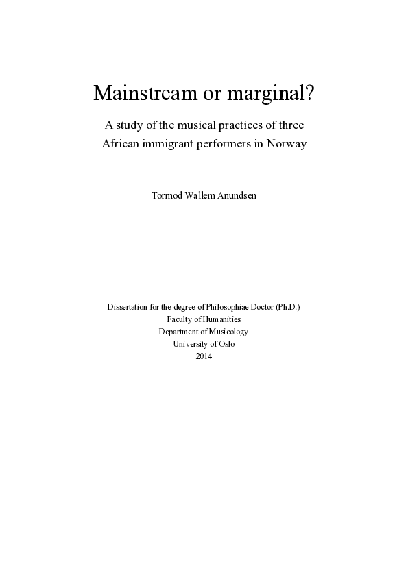 (PDF) Mainstream or marginal? A study of the musical practices of three ...