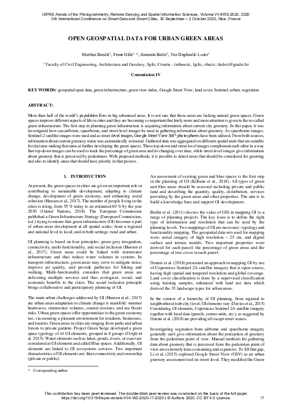 (PDF) Open Geospatial Data for Urban Green Areas