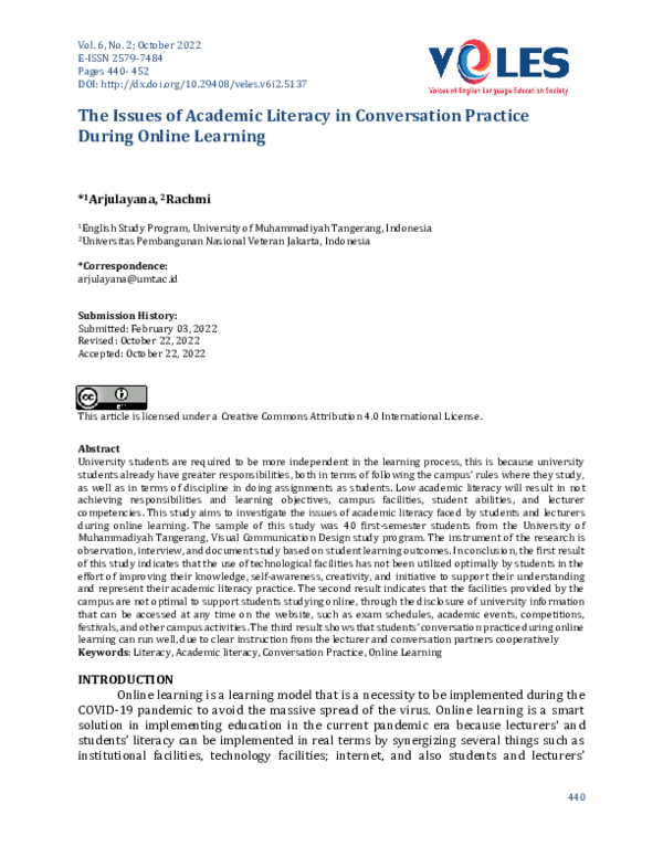 (PDF) The Issues of Academic Literacy in Conversation Practice During ...