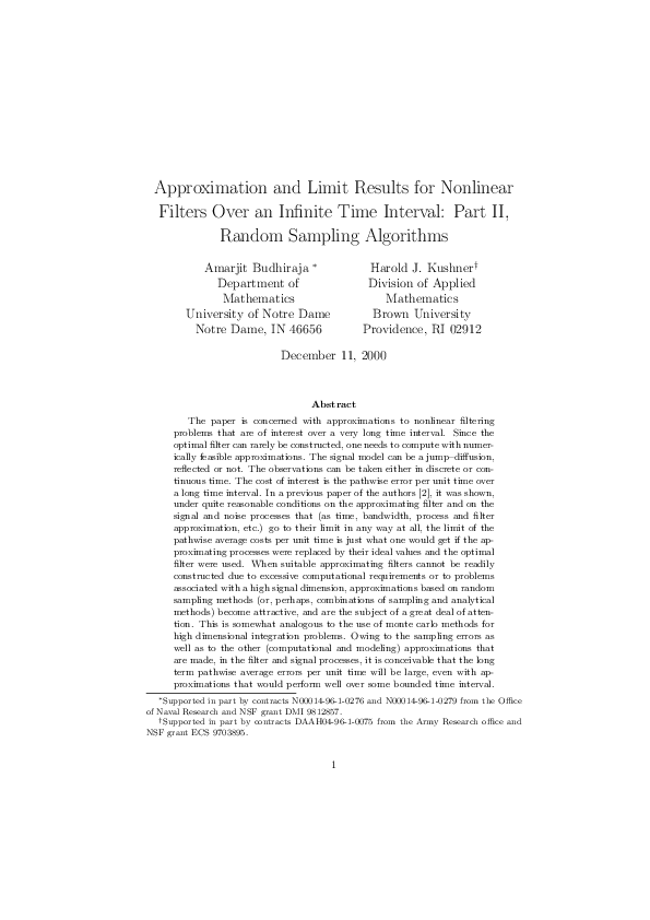 (PDF) Approximation and Limit Results for Nonlinear Filters Over an ...