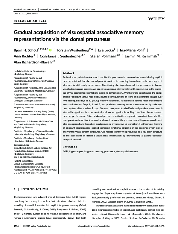 (PDF) Gradual acquisition of visuospatial associative memory ...