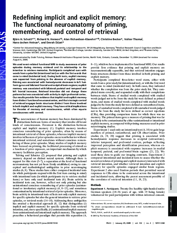 (PDF) Redefining implicit and explicit memory: The functional ...