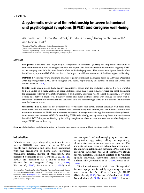(PDF) A systematic review of the relationship between behavioral and ...